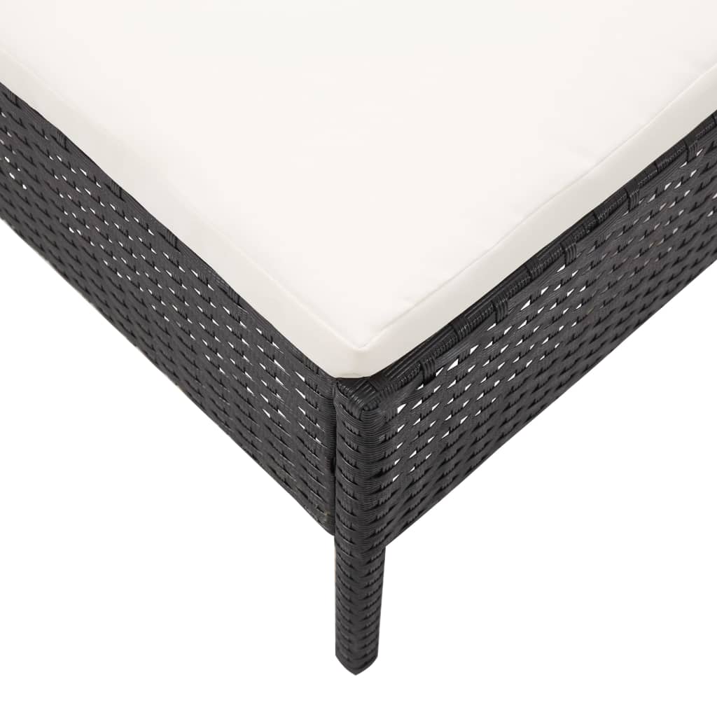 5-delige Loungeset met kussens poly rattan zwart