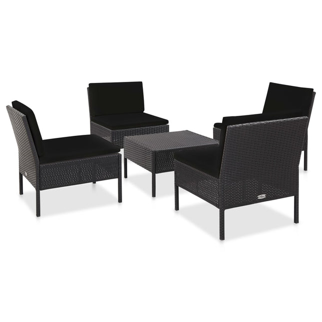 -Delige Loungeset Met Kussens Poly Rattan Zwart