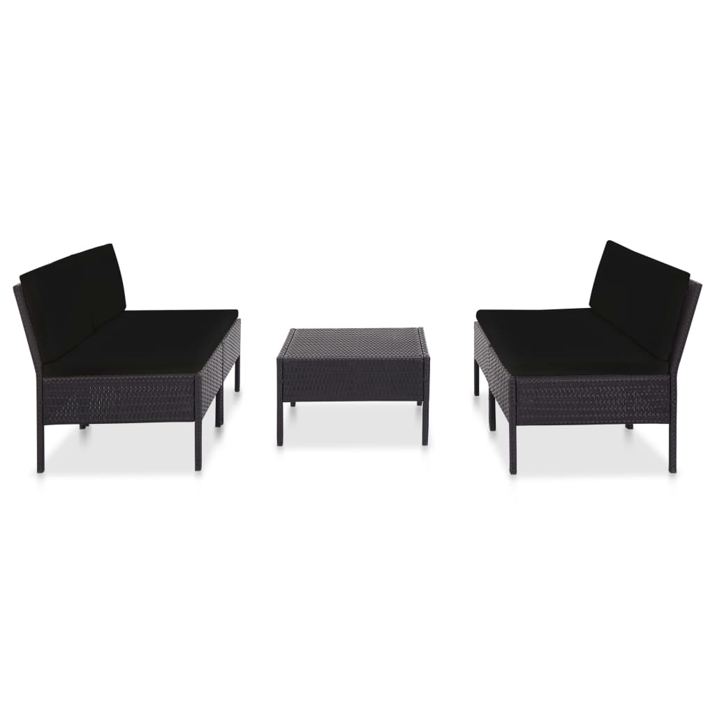 -Delige Loungeset Met Kussens Poly Rattan Zwart