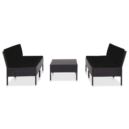 -Delige Loungeset Met Kussens Poly Rattan Zwart