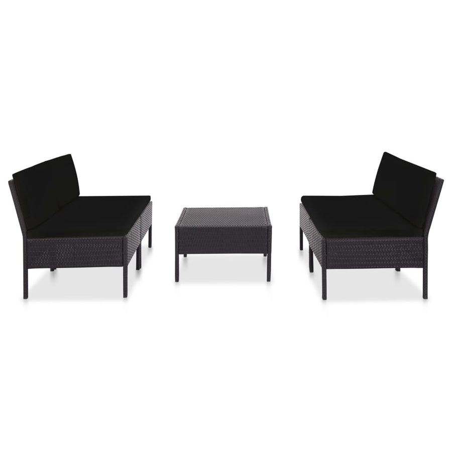 -Delige Loungeset Met Kussens Poly Rattan Zwart