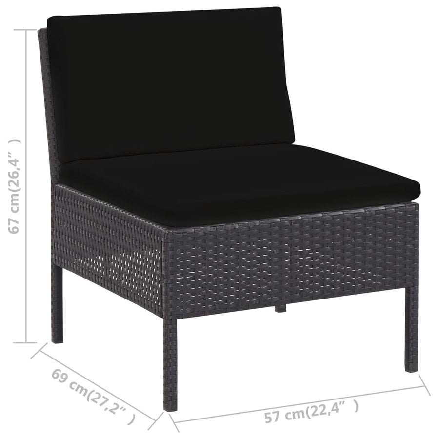 -Delige Loungeset Met Kussens Poly Rattan Zwart