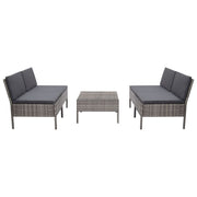 Loungeset poly rattan grijs 2x 2-zits banken 1 salontafel
