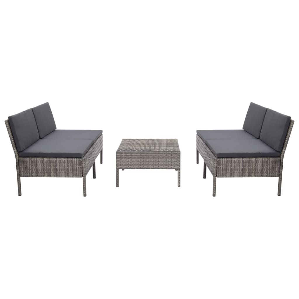 Loungeset Met Kussens Poly Rattan Grijs