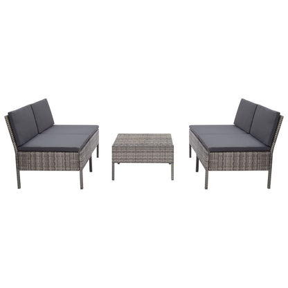 Loungeset Met Kussens Poly Rattan Grijs