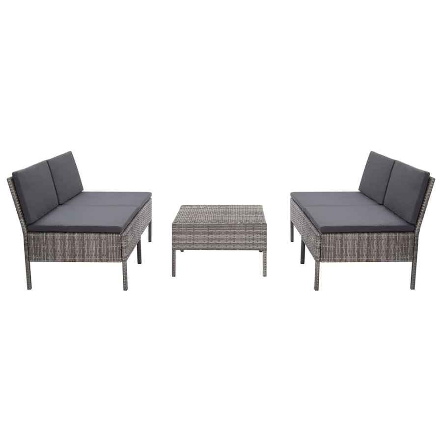 Loungeset Met Kussens Poly Rattan Grijs
