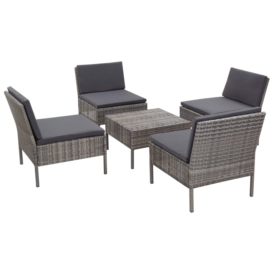 Loungeset Met Kussens Poly Rattan Grijs