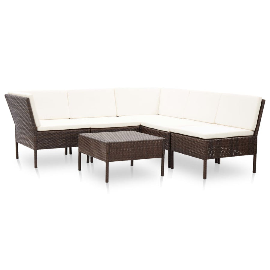 Loungeset Met Kussens Poly Rattan Bruin