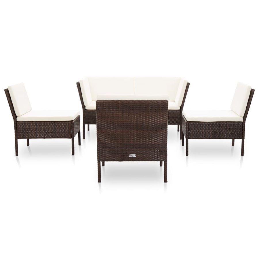 Loungeset Met Kussens Poly Rattan Bruin