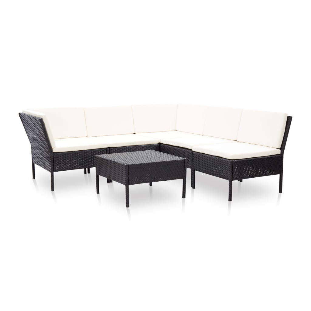 -Delige Loungeset Met Kussens Poly Rattan Zwart en wit