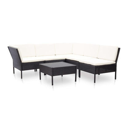 -Delige Loungeset Met Kussens Poly Rattan Zwart en wit