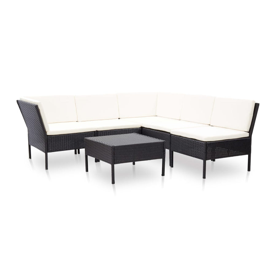 -Delige Loungeset Met Kussens Poly Rattan Zwart en wit