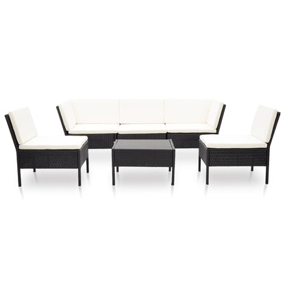 -Delige Loungeset Met Kussens Poly Rattan Zwart en wit