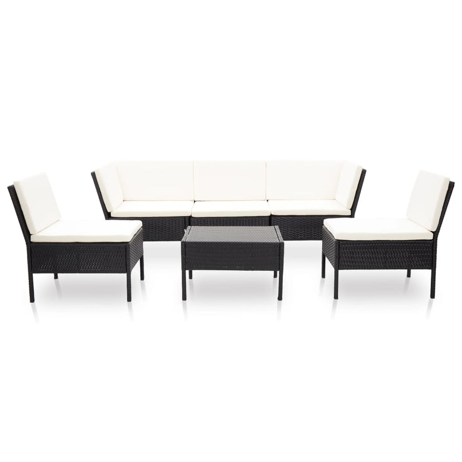 -Delige Loungeset Met Kussens Poly Rattan Zwart en wit