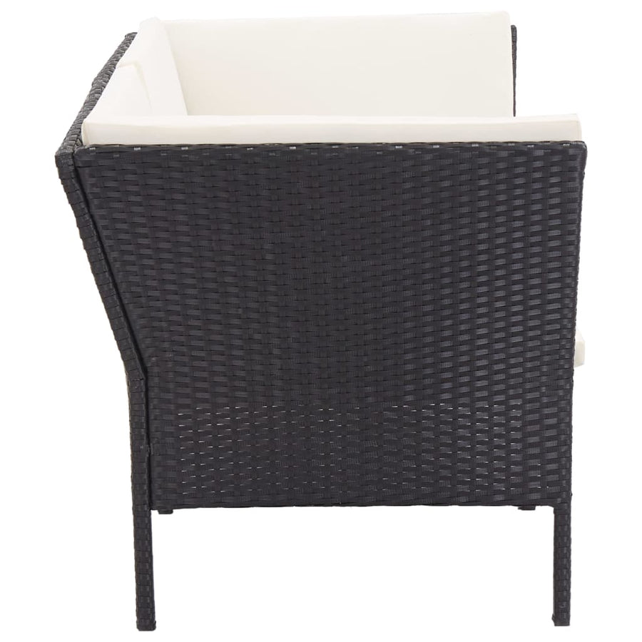 -Delige Loungeset Met Kussens Poly Rattan Zwart en wit