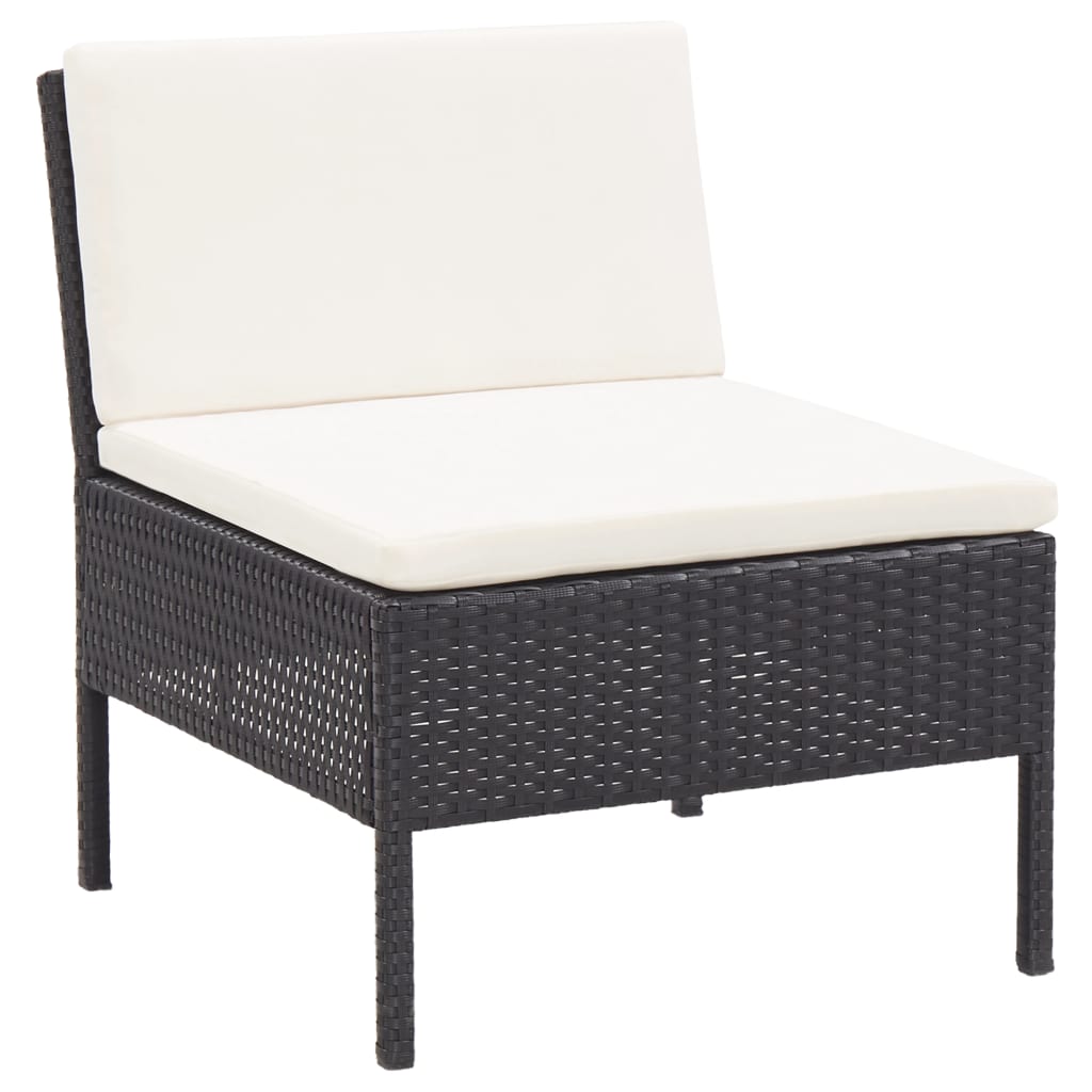 -Delige Loungeset Met Kussens Poly Rattan Zwart en wit