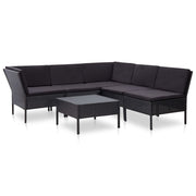 Loungeset poly rattan zwart met kussens