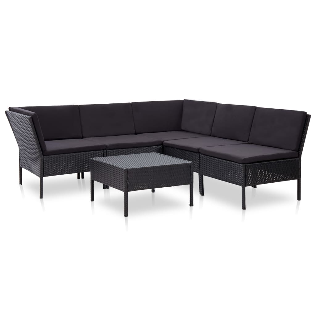 Loungeset Met Kussens Poly Rattan Zwart