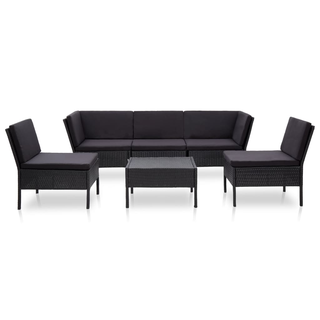 Loungeset Met Kussens Poly Rattan Zwart