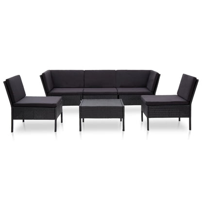 Loungeset Met Kussens Poly Rattan Zwart