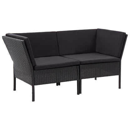 Loungeset Met Kussens Poly Rattan Zwart
