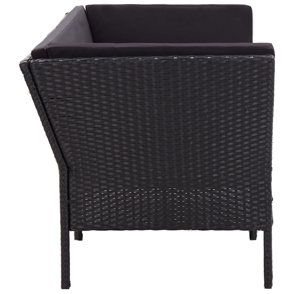 Loungeset Met Kussens Poly Rattan Zwart