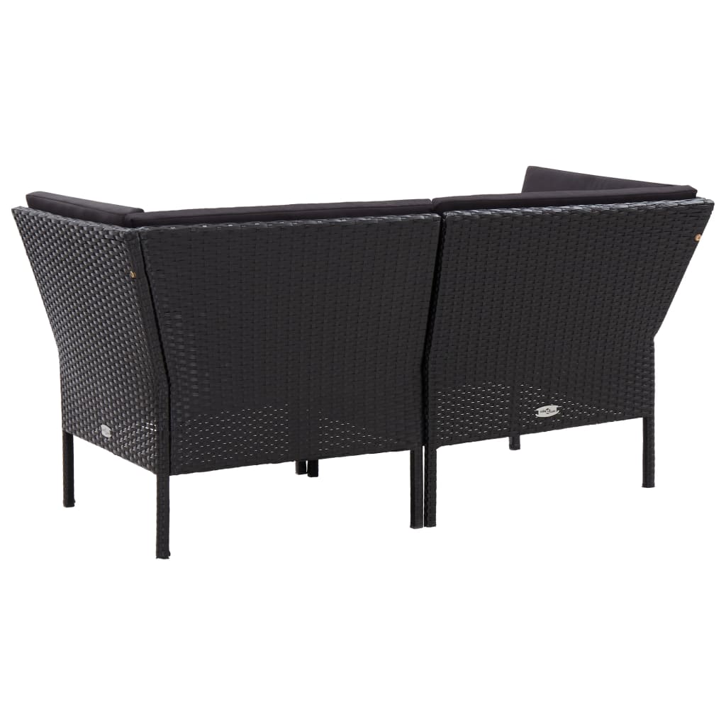 Loungeset Met Kussens Poly Rattan Zwart