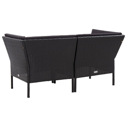 Loungeset Met Kussens Poly Rattan Zwart