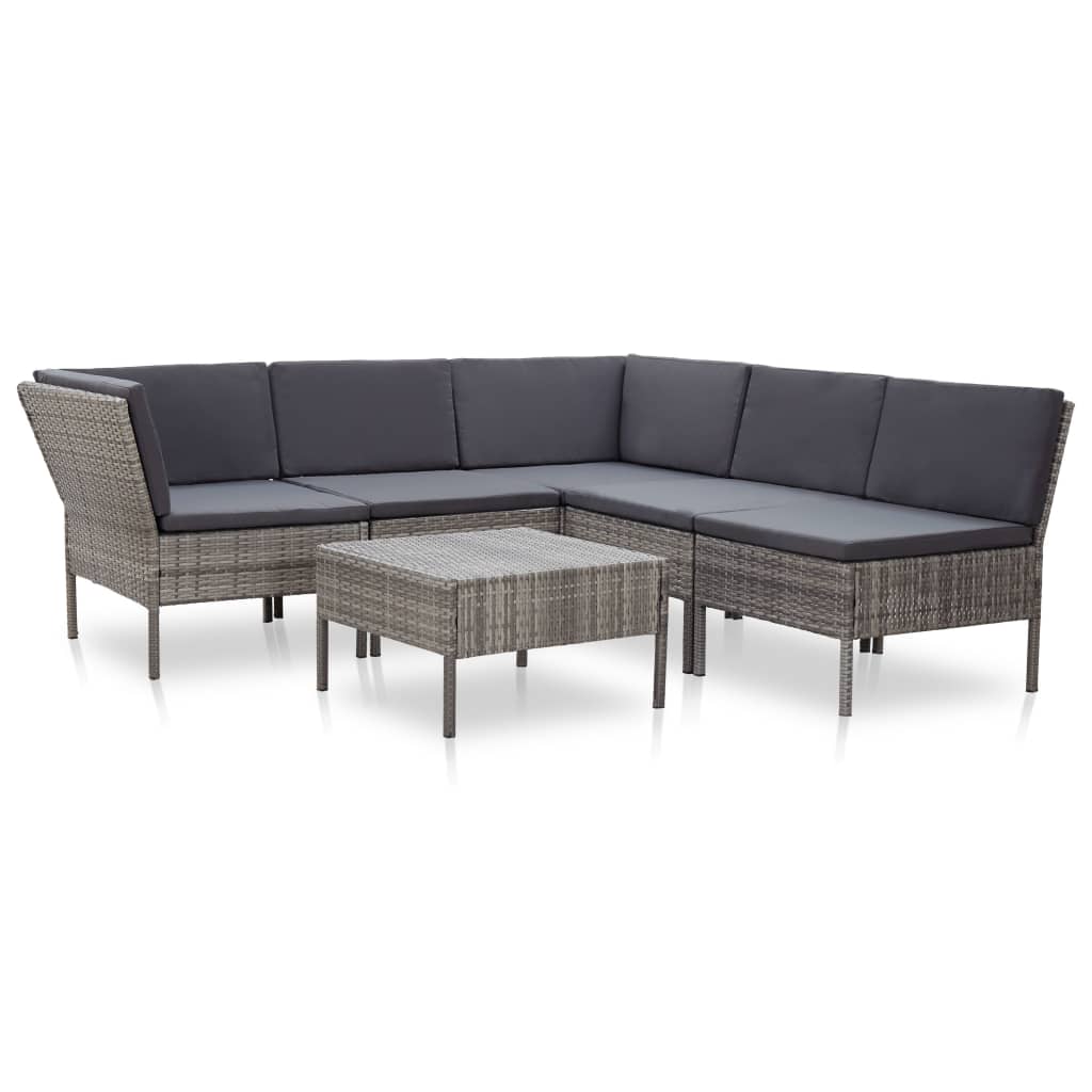 Loungeset Met Kussens Poly Rattan Grijs