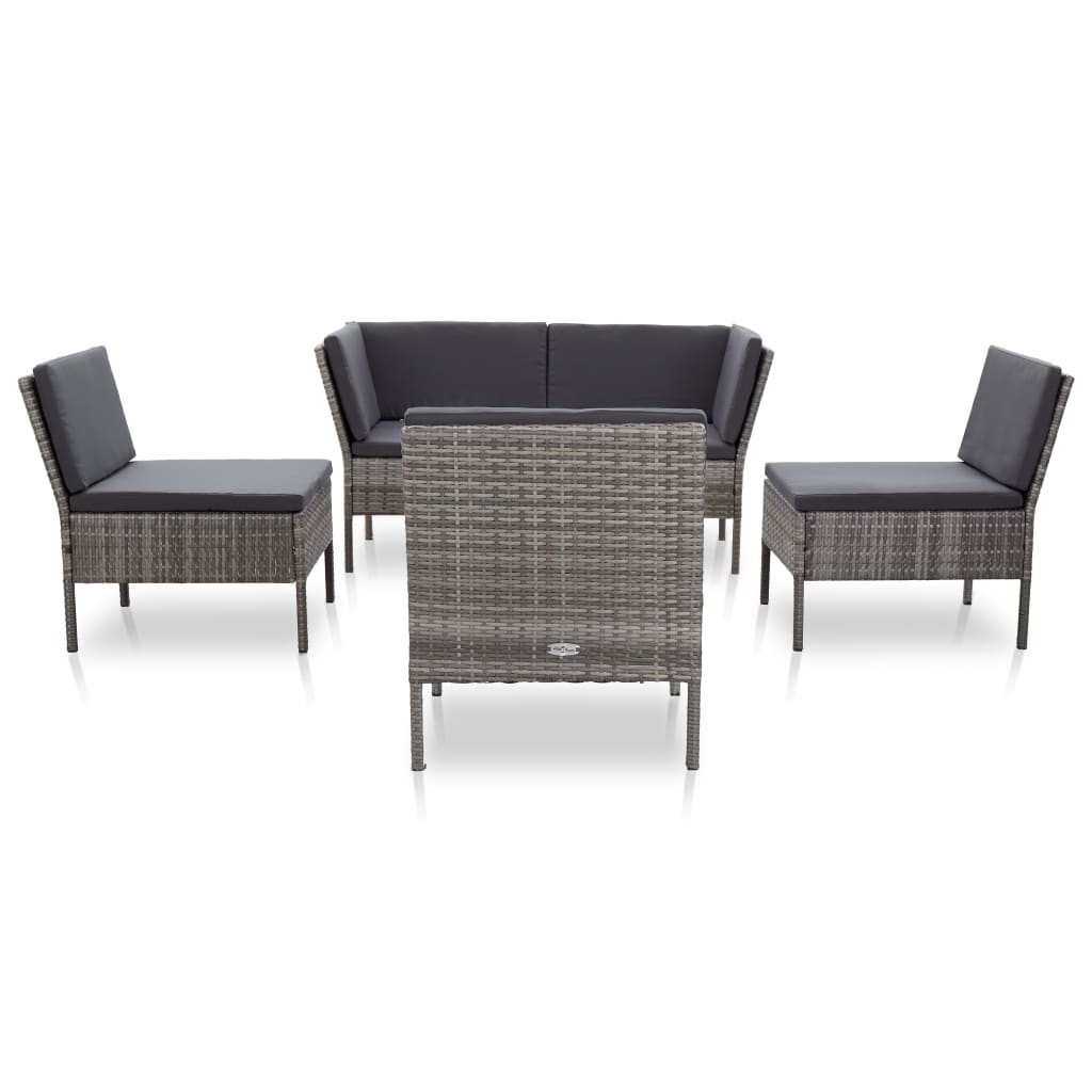 Loungeset Met Kussens Poly Rattan Grijs