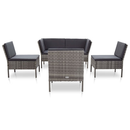Loungeset Met Kussens Poly Rattan Grijs