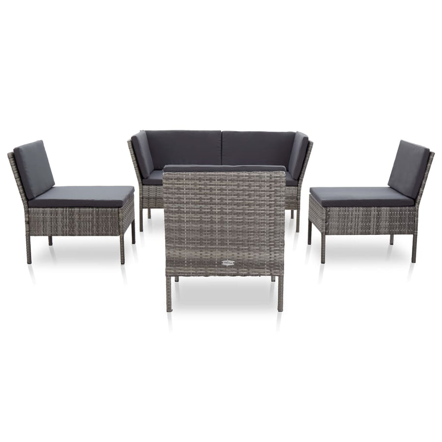 Loungeset Met Kussens Poly Rattan Grijs