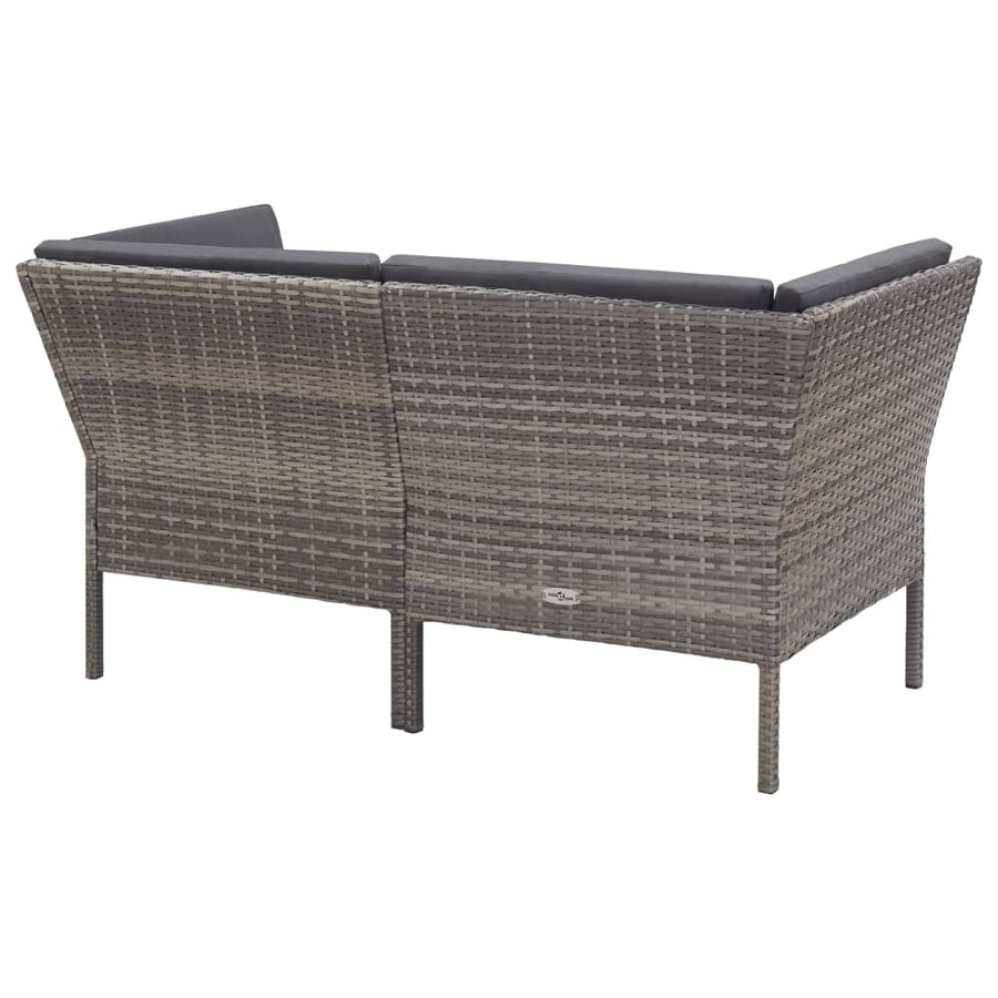 Loungeset Met Kussens Poly Rattan Grijs
