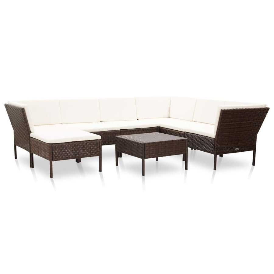 Loungeset Met Kussens Poly Rattan Bruin