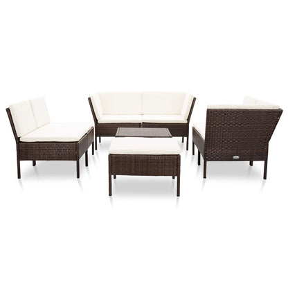 Loungeset Met Kussens Poly Rattan Bruin