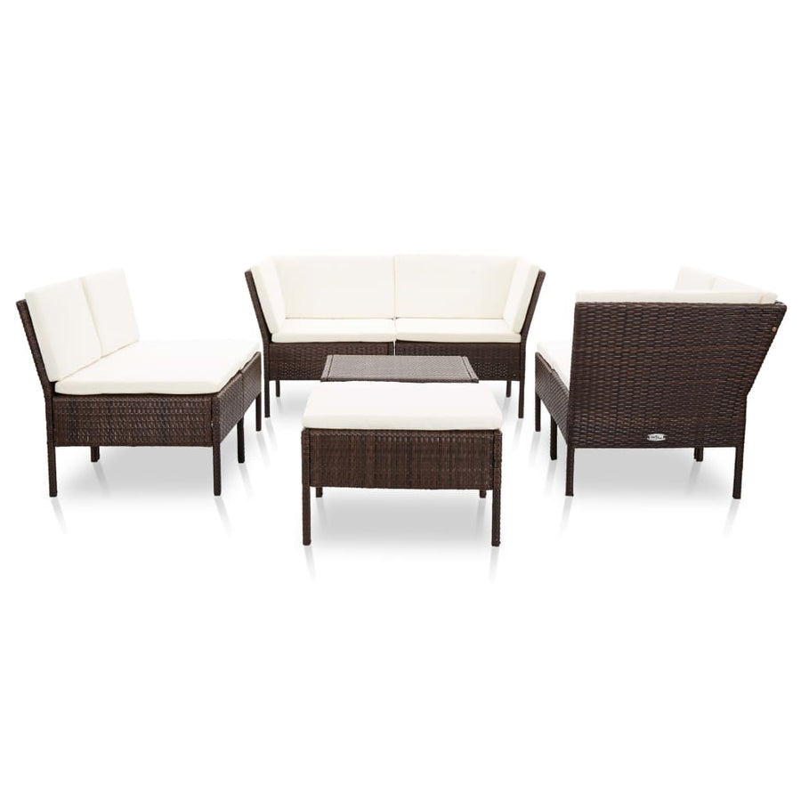 Loungeset Met Kussens Poly Rattan Bruin