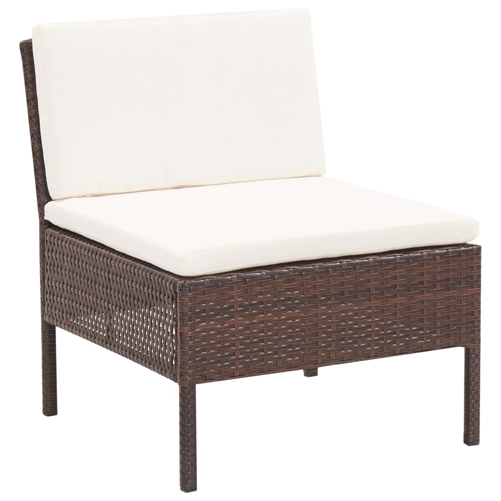 Loungeset Met Kussens Poly Rattan Bruin