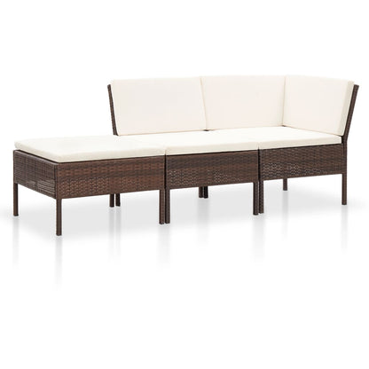 Loungeset Met Kussens Poly Rattan Bruin