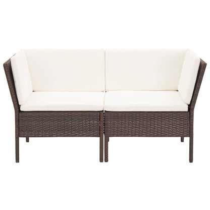 Loungeset Met Kussens Poly Rattan Bruin
