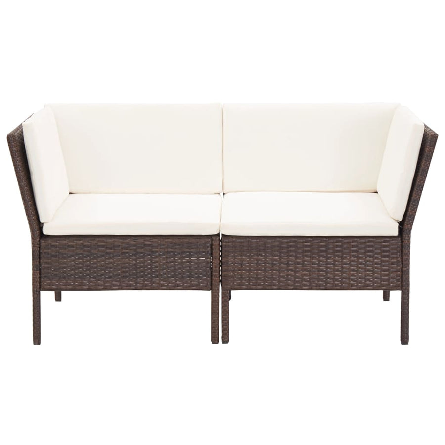 Loungeset Met Kussens Poly Rattan Bruin