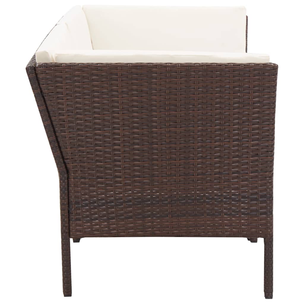 Loungeset Met Kussens Poly Rattan Bruin