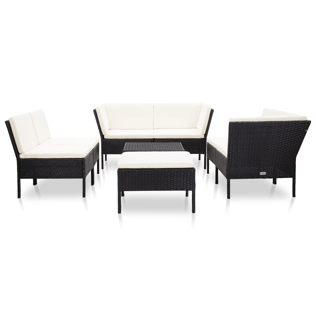 -Delige Loungeset Met Kussens Poly Rattan Zwart en wit