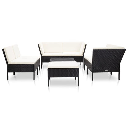 -Delige Loungeset Met Kussens Poly Rattan Zwart en wit
