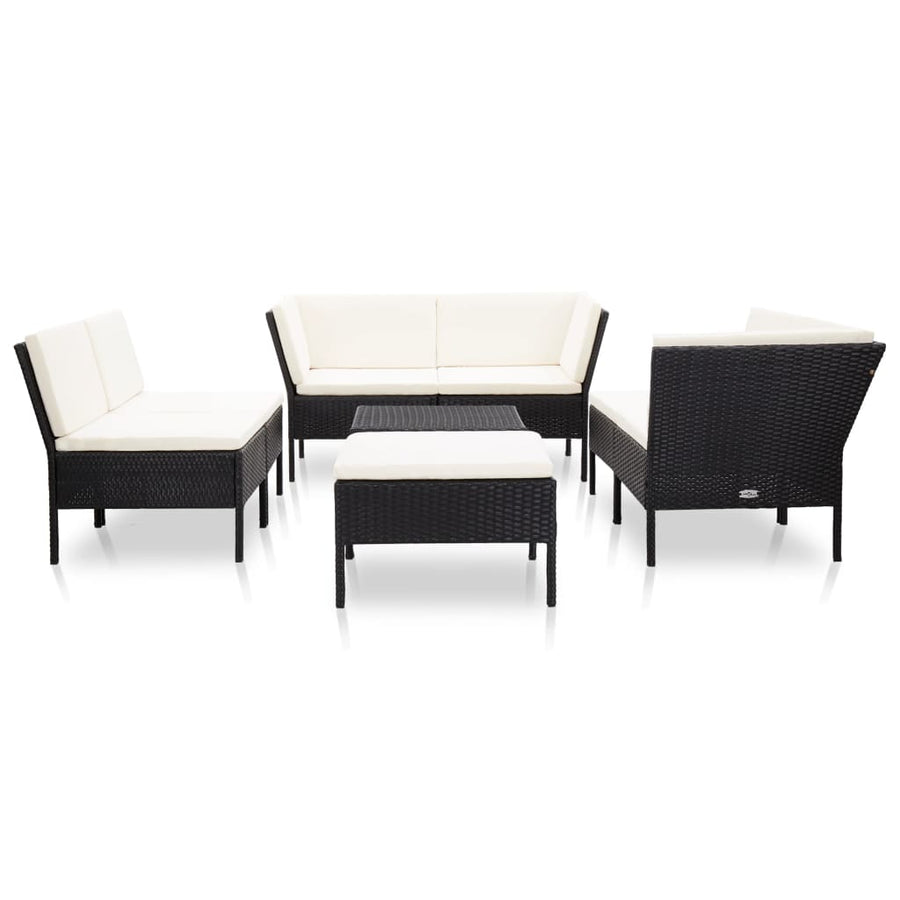 -Delige Loungeset Met Kussens Poly Rattan Zwart en wit