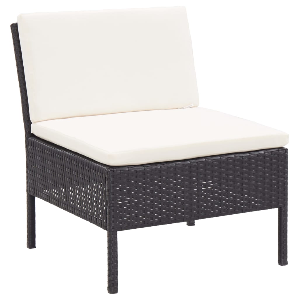 -Delige Loungeset Met Kussens Poly Rattan Zwart en wit
