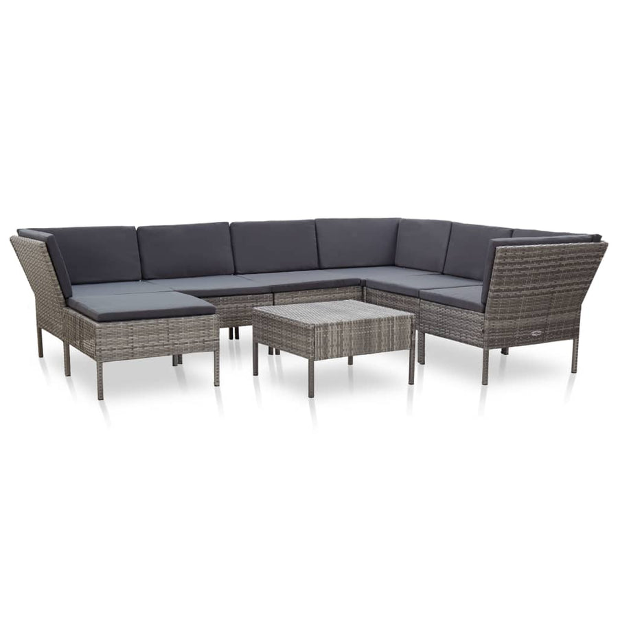 Loungeset Met Kussens Poly Rattan Grijs
