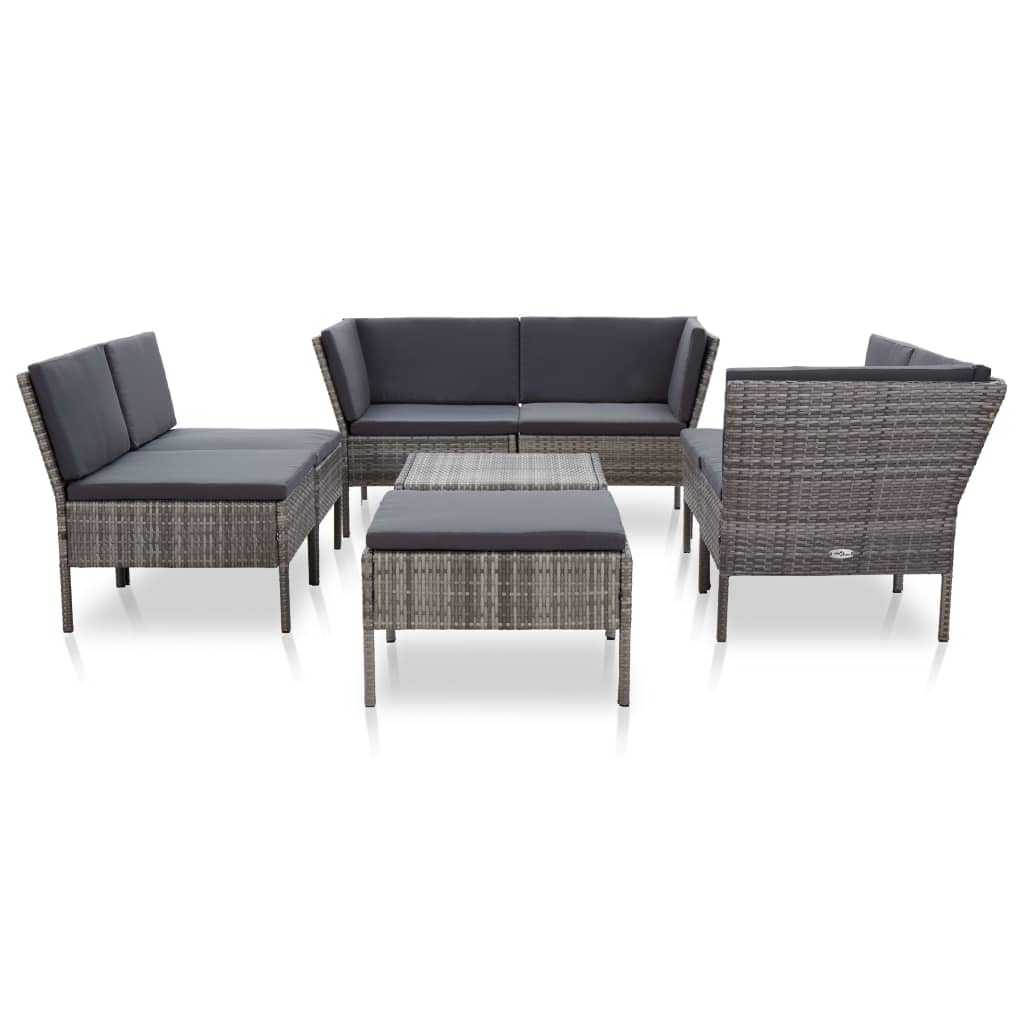 Loungeset Met Kussens Poly Rattan Grijs