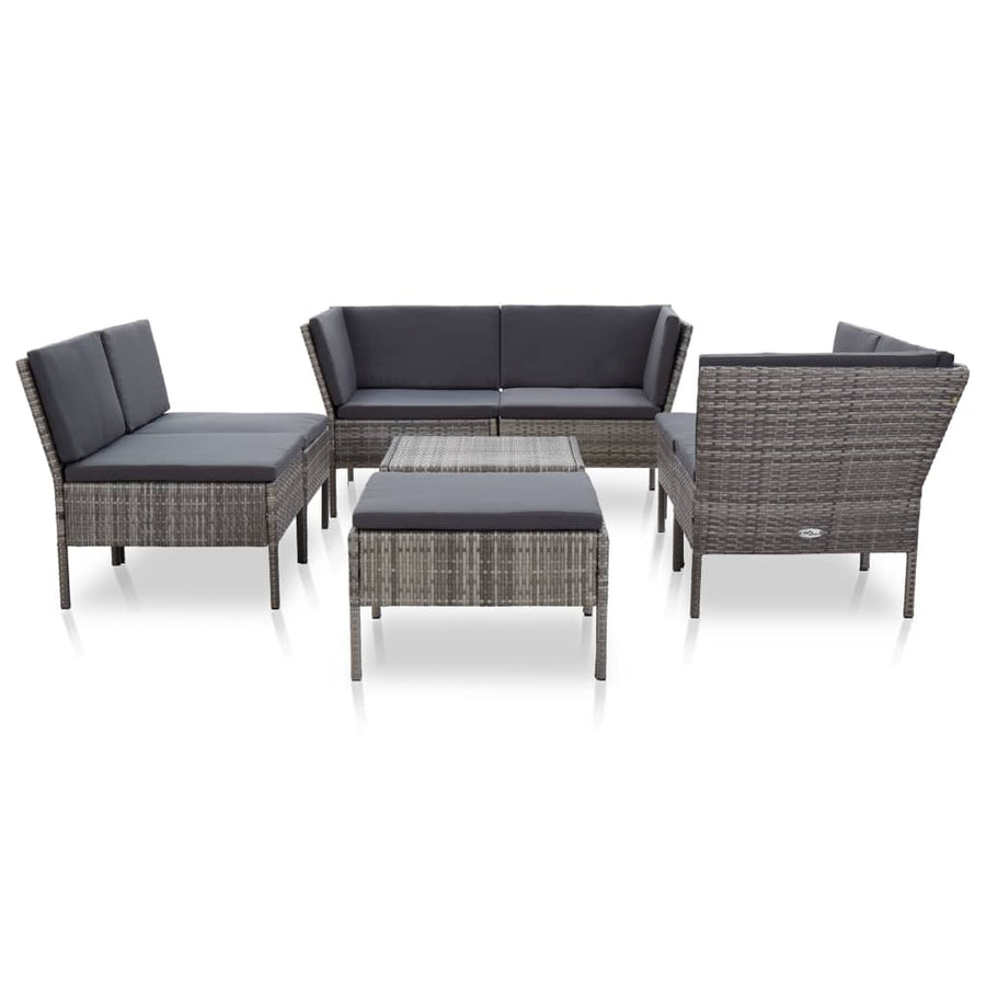 Loungeset Met Kussens Poly Rattan Grijs