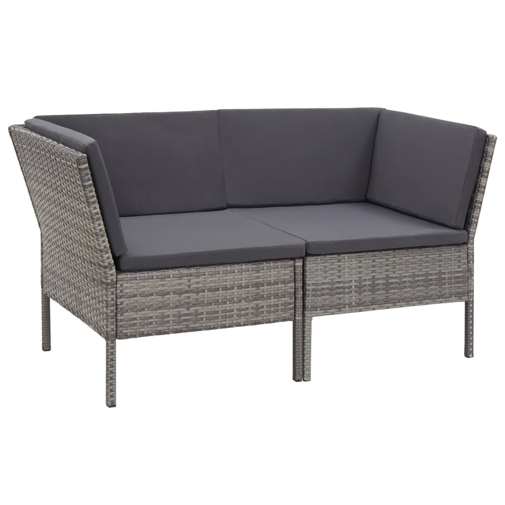 Loungeset Met Kussens Poly Rattan Grijs