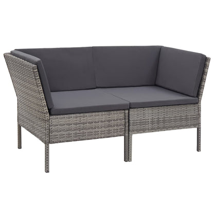 Loungeset Met Kussens Poly Rattan Grijs